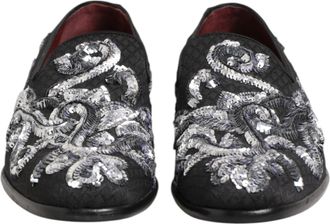 Dolce & Gabbana Black Silver Sequined Loafers Men Dress Mens Shoes