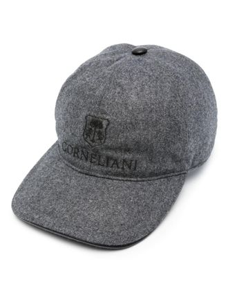 Corneliani logo-embroidered virgin wool cap - men - Virgin Wool/Calf Leather/Viscose - 60 - Grey