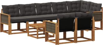 vidaXL Conjunto De Sof&aacute;s De Exterior 9 Uds. Natural Y Negro Vidaxl