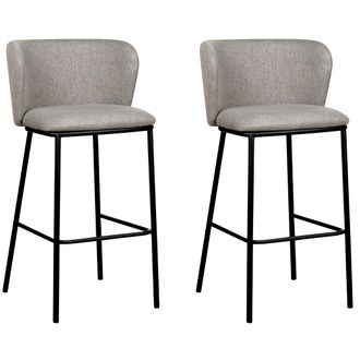 Beliani Conjunto De 2 Sillas De Bar Modernas Taburetes Asiento Tapizado Poli&eacute;ster Sin Reposabrazos Respaldo Curvo Patas Negras Gris Mina