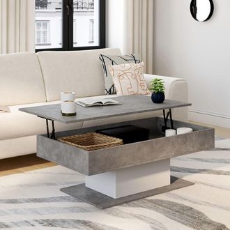 IDMarket Mesa de centro elevable eden de hormig&oacute;n y blanco
