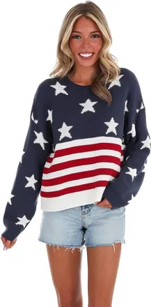 Le Lis Blanc Deux Made In America Flag Sweater In Navy
