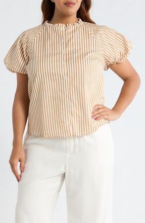 Sugarlips Dream State Avy Cotton Button-Up Top in Taupe Multi at Nordstrom, Size 3X