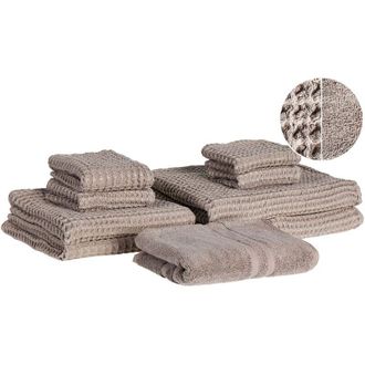 Beliani Beliani - Set di 9 Asciugamani da Bagno in Morbido Cotone Zero Twist Tortora Areora