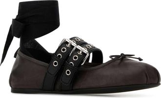 Miu Miu Womens Ballet Flat Brown Calf
