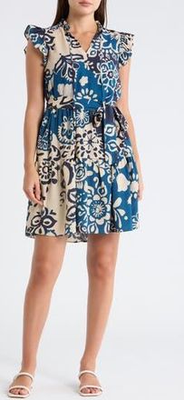 Julia Jordan Flutter Sleeve Dress in Blue Multi at Nordstrom Rack, Size X-Large