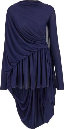 Ferragamo asymmetric draped long-sleeve dress - women - Rayon/Spandex/Elastane - 40 - Blue