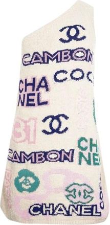Chanel One Shoulder Knitted Logo Mini Dress Size S