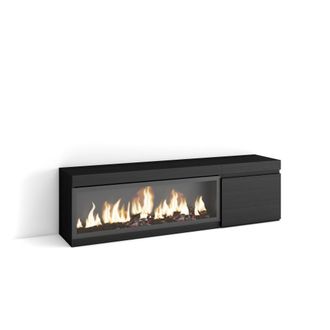 Skraut Home Mueble tv efecto madera negro 158x35x45cm chimenea efecto fuego