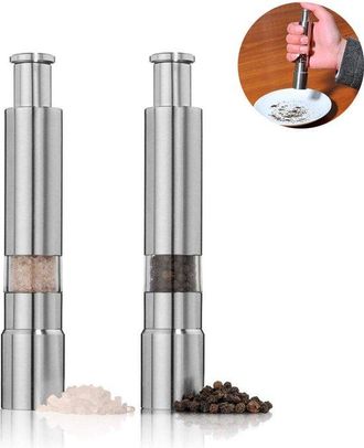 OEM Molinillo De Pimienta, Molinillo De Sal, 2 Piezas, Molinillo De Sal, 15,3 Cm, Barbacoa, Acero Inoxidable, Tipo De Empuje, Mini Port&aacute;til, Plateado