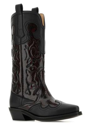 Ganni Womens Black Leather Boots Blackdarkburgundy Stivali
