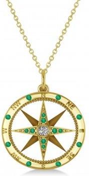 Allurez Compass Pendant Emerald & Diamond Accented 18k Yellow Gold (0.19ct)