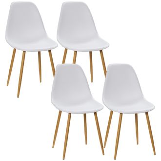 HOMCOM Dining Chairs Set of 4 w/ Curved Back - Metal Legs for Living Room White | TJ Hughes