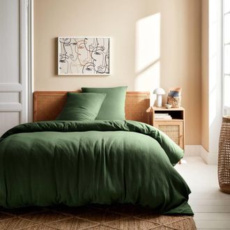 Sweeek Set de cama de gasa de algod&oacute;n caqui