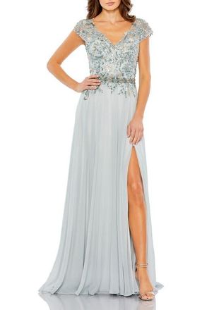 Mac Duggal Embellished Cap Sleeve Bodice Chiffon Gown in Seamist at Nordstrom, Size 12