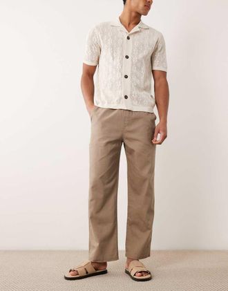 Farah Greenport - Pantaloni in popeline tinti in capo color tortora-Neutro