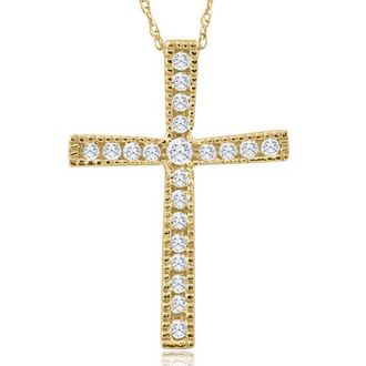 Pompeii3 1/3Ct Round Cut Diamond Cross Pendant 10k White or Yellow Gold Necklace 1 Tall