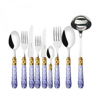 Bugatti Cristallo Ghiera Dorata, Posate Set 75 Pz, Scatola Weng&egrave; - Colore: Blu