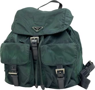Prada Green Nylon Leather Backpack (Pre-Owned)