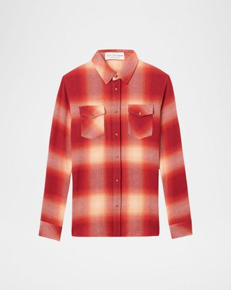 God's True Cashmere Mens Tomato Shadow Plaid Cashmere Sport Shirt