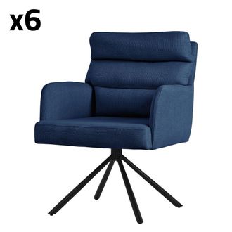 ML Design Set de 6 sillas de comedor giratorias, azul oscuro, de poli&eacute;ster