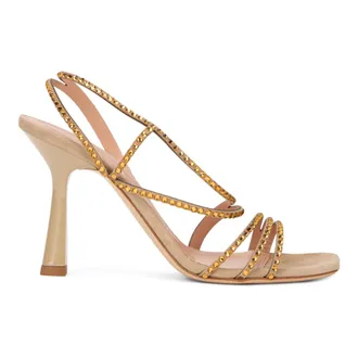 Alberta Ferretti Alberta Ferretti, High Heel Sandals, female, Beige, Size: 9 US Heeled Sandals with Crystals