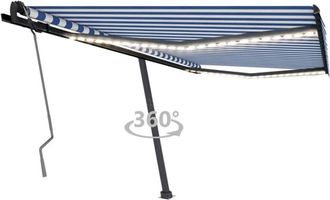 vidaXL Toldo Manual Retr&aacute;ctil Con Led Azul Y Blanco 400x350 Cm Vidaxl
