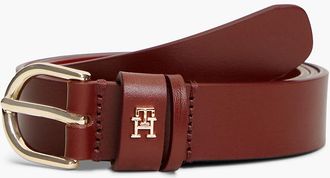 Tommy Hilfiger Womens Monogram Slim Leather Belt - Oxblood - 40