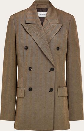 Ferragamo Women Double breasted linen blend blazer Brown