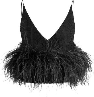 16Arlington Poppy top met veren - Zwart