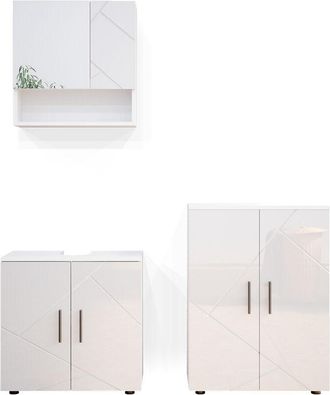 Vicco Conjunto de muebles de baño Irma, Blanco alto brillo, 3 piezas, con mueble bajo 60 cm