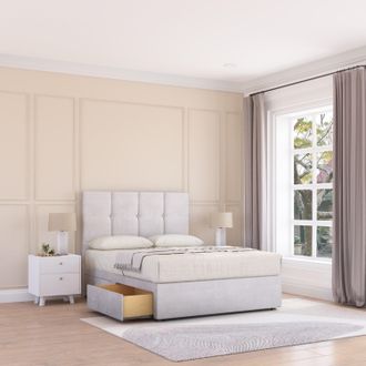 Sloomy Jasmine Plush Velvet Memory Foam Bed Set With 2 Drawers, Mattress & Headboard in Silver | Size: Single