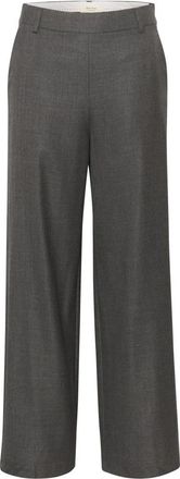 Part Two Grijze Flanellen Melange Wijde Pijpen Pantalon - Dames - Wijde Broeken - Grijs - L - Broeken