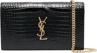 Saint Laurent Womens Cassandre Croco Shoulder Bag - Black Leather - One Size