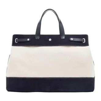Emporio Armani Tassen, Heren, Beige, ONE Size, Katoen, Ruime canvas tas met lederen details