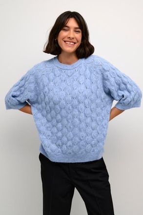 Kaffe Malene Half Sleeve Round Neck Pullover in Vista Blue Melange at Nordstrom, Size Xx-Large