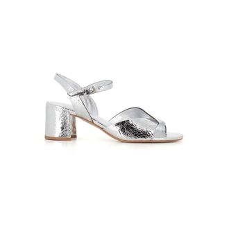Del Carlo High Heel Sandals, female, Gray, 3 UK, Silver Crossed Leather Sandals