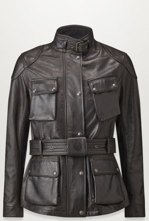 Belstaff Trialmaster Motorcycle Jacket Womens Hand Waxed Leather Antique Black Size UK 10
