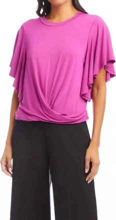 Karen Kane Flutter Sleeve Drape Front Top In Orchid