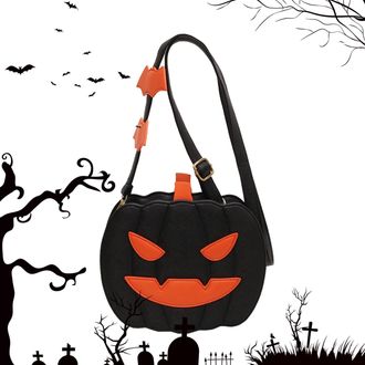 Generic Pumpkin Shoulder Bag,Halloween Purse For Women - PU Leather Pumpkin Shape Wallet Bag,Bat Wing Devil Mobile Phones, Lapel Storage Shoulder Bag, Black/W