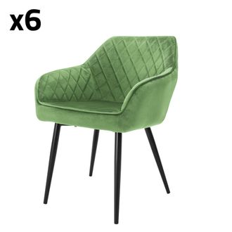 ML Design 6x sillas de comedor verde claro terciopelo con respaldo y apoyabrazos