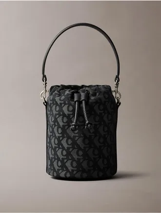 Calvin Klein Womens Allover Monogram Bucket Bag - Black