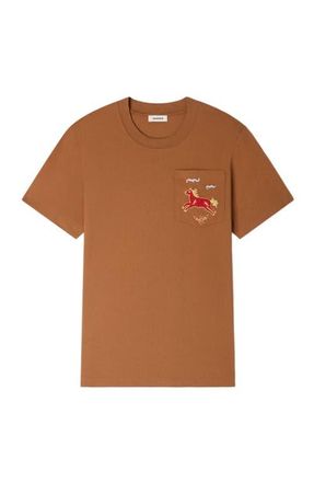 Sandro Embroidered horse cotton T-shirt in Beige at Nordstrom, Size Xx-Large