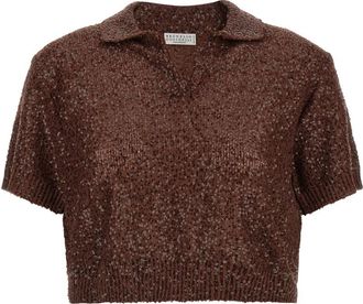 Brunello Cucinelli Brown Knitted Polo Shirt