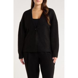 Nordstrom One-Button V-Neck Rib Cardigan in Black Rock at Nordstrom Rack, Size 2X