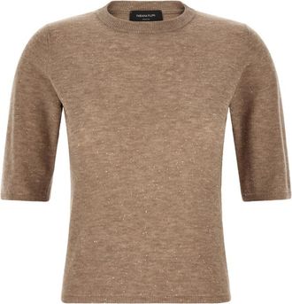 Fabiana Filippi Light Brown Embellished Round Neck T-Shirt