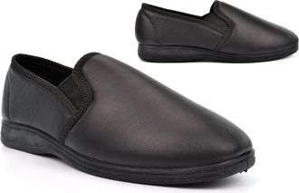 Generic Mens Real Leather Slippers Mens Slip On Slippers Size 6 Boys Slipper Size 8 Rubber Sole Slipper Real Leather Upper Slip On Rubber Sole Sizes 6-12 Blac