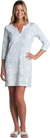 Coolibar Tunic Dress with 3/4 Sleeve, UPF 50+ Sun Protection in Misty Aqua American Palm at Nordstrom, Size X-Large