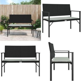 vidaXL Panca da Giardino a 2 Posti con Cuscino in Polyrattan Nero - Seduta da esterno - Panca da giardino a due posti