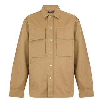 Diesel Casual Shirts, male, Beige, Size: 2XL Oversized Cotton Shirt with Pockets